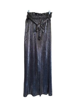 MANGO Casual Paperbag Pants Size XS Silver Gray Pull On Slinky Polyester Stretch